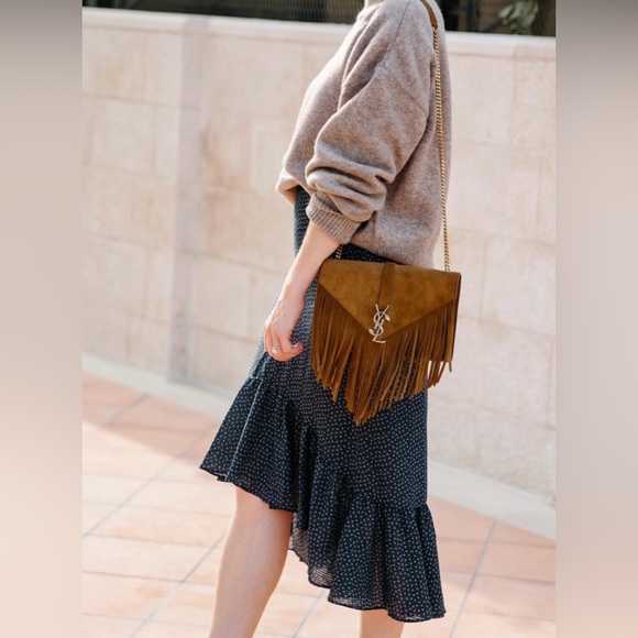 H&M High-low flowy ruffle skirt in navy blue with white dots - size 6 - Picture 2 of 8